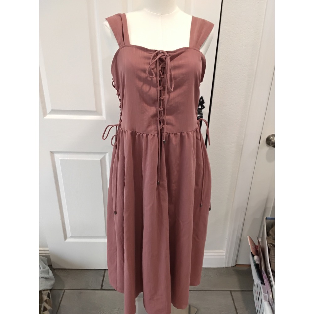 Scarlet Darkness Rose Pink Lace Up Corset Midi Dress L